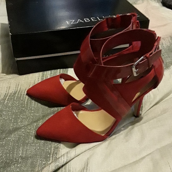 Women's red suede and patent leather 4 inch heels - Picture 5 of 5